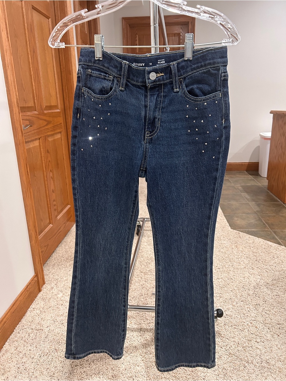 Old Navy Girls Dark Blue Boot-Cut Jeans with Rhinestone Accents